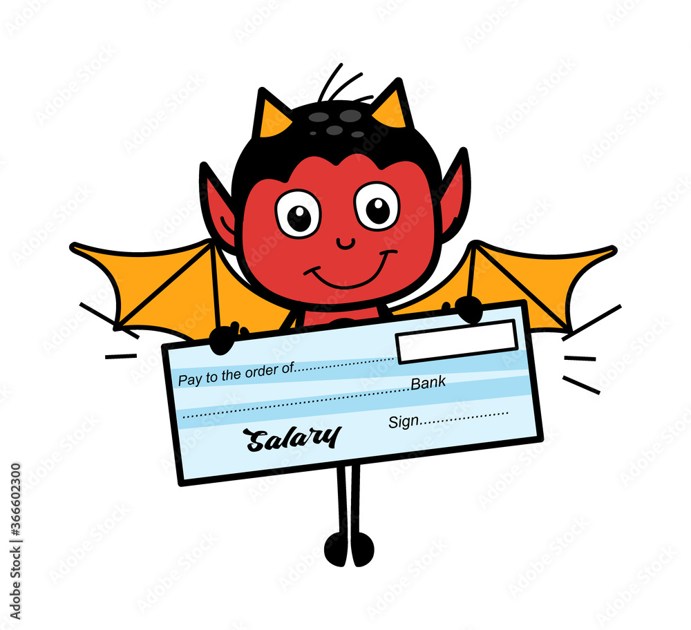 Cartoon Devil holding paycheck Stock Vector | Adobe Stock