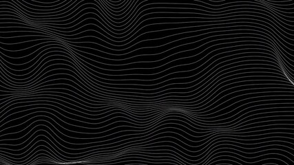 Poster - Trendy ultra thin striped loop animation with wave distortion lines. Abstract noise landscape. Procedural ripple background. 4k UHD.