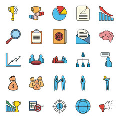 Sticker - business line and fill style icon set vector design