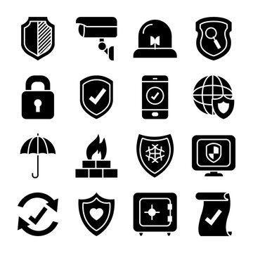 security camera and security shield icon set, half line half color style