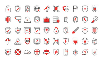 Canvas Print - security and shields icon set, half line half color style