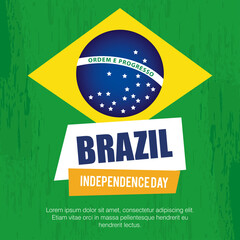 Wall Mural - banner of brazil independence celebration, with icons flag emblem decoration