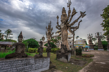 The background of the important religious sites in Nong Khai Province of Thailand (Sala Keo Kou) has Buddha images, statues, sculptures and history for tourists to study while traveling.