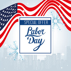 labor day sale promotion advertising banner, with flag united states