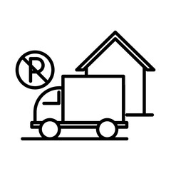 Canvas Print - prohibited parking truck front house line style icon design