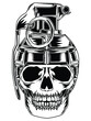 artwork illustration and t-shirt design black and white hand drawn grenade skull premium vector
