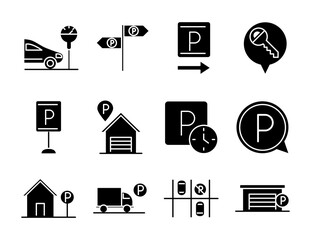 Wall Mural - parking transport business line style icons set design