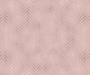 Wall Mural - Geometric seamless pattern with diagonal rose gold bricks.