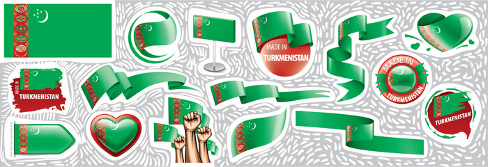 Vector set of the national flag of Turkmenistan in various creative designs
