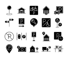 Canvas Print - parking transport business line style icons set design