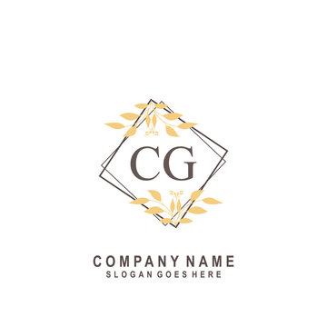 Initial CG beauty monogram and elegant logo design, handwriting logo of initial signature, wedding, fashion, floral and botanical with creative template