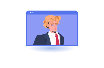 Poster - businessman having virtual conference during video call remote work quarantine isolation communicati