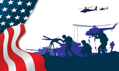 Wall Mural - Military vector illustration, Army background, soldiers silhouettes, Happy veterans day .