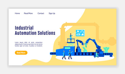 Poster - Industrial automation solutions landing page flat color vector template
