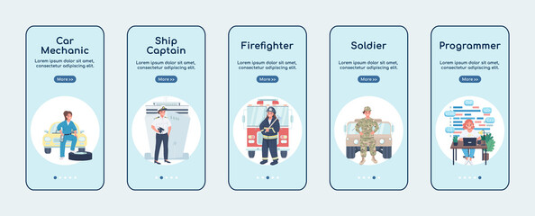 Poster - non traditional women jobs onboarding mobile app screen flat vector template