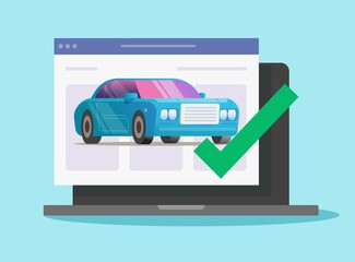 Poster - vehicle online diagnostic check test with approved checkmark security on computer or internet car au
