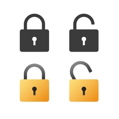 Aufkleber - Padlock open and lock closed flat vector icon cartoon black and white shape pictogram isolated, illustrated unlocked and locked padlocks silhouette symbols modern clipart