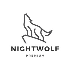 Sticker - wolf line outline logo vector icon illustration