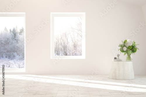 Fotografía White empty room with winter landscape in window