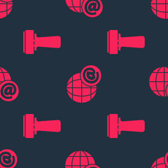 Poster - Set Stamp and Earth globe with mail on seamless pattern. Vector.