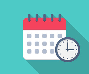 Poster - Calendar with clock in a flat design. Vector illustration