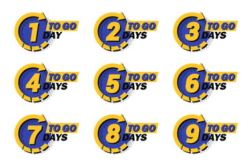 Poster - Set of days to go with halftone in a flat design. Number 1 to 9