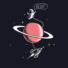 Wall Mural - astronaut and saturn