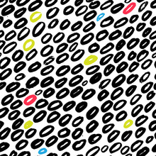 Seamless Pattern With Hand Drawn Circle. Brushstroke Style. Black, Yellow, Red And Blue Ellipse On White Background