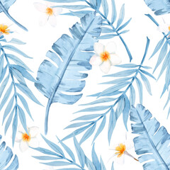  Beautiful vector seamless pattern with watercolor tropical leaves. Stock illustration