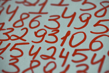 Poster - Background of numbers. from zero to nine. Seamless texture with Color. Mathematic backdrop. Random.