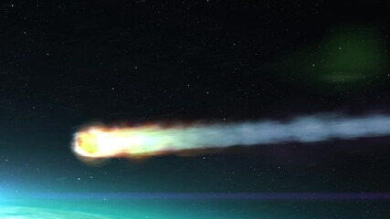 Wall Mural - asteroid meteor burns in atmosphere earth, realistic vision meteor burning on fire while enter earth