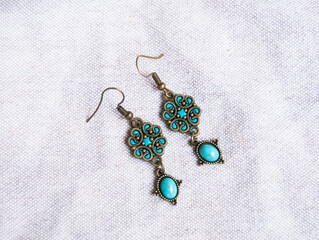 Wall Mural - Bohemian style earrings. Turquoise bronze earrings. Handmade jewelry design.