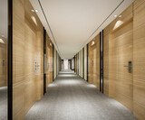 Fototapeta  - 3d rendering modern luxury wood and tile hotel corridor