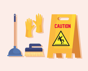 Poster - set of cleaning supplies icons