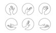 Vector set of female hand logos in minimal linear style. Emblem design templates with different hand gestures isolated. For cosmetics, beauty, tattoo, spa, manicure, massage
