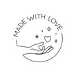 © Eireen - Vector trendy hand made label or badge of gesture in linear modern style. Emblem or logo with hand holding heart and stars - hand made, made with love, donate concept