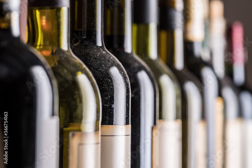 Fotomural Line of wine bottles. Close-up.