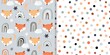 Seamless patterns set with animals and stars, baby decorations