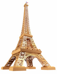 Golden eiffel tower isolated on white, 3d render