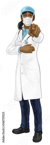 Fotografía A woman doctor in PPE mask pointing in a your country needs or wants you gesture