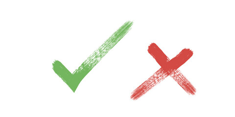 Tick and Cross sign elements. vector buttons for vote, election choice, check marks, approval signs design. Red X and green OK symbol icons check boxes. Check list marks, choice options, survey signs.