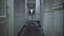 Strange Twins Standing In Old Haunted House, Vintage Footage, Creepy Atmosphere