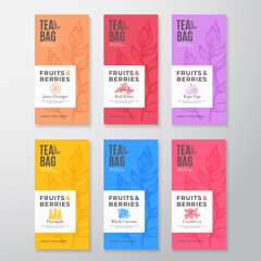 Wall Mural - fruit and berries tea labels set. abstract vector packaging design layouts bundle. modern typography