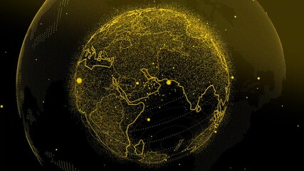 Wall Mural - Network connecting, World rotating on its axis in black Universe in stars. View from space on Planet Earth. Elements of this image furnished by NASA.