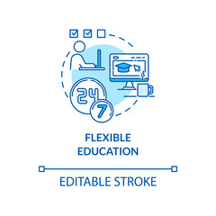 Flexible education concept icon. Blended learning. Students time management. Online classes idea thin line illustration. Vector isolated outline RGB color drawing. Editable stroke