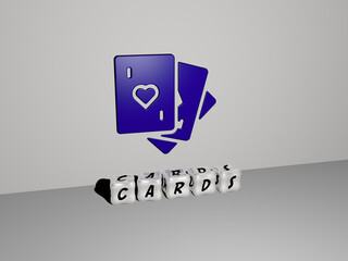 Leinwandbilder - 3D illustration of cards graphics and text made by metallic dice letters for the related meanings of the concept and presentations. background and design