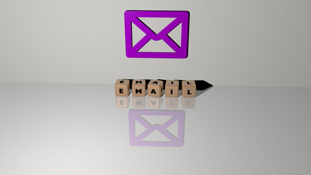 3D illustration of email graphics and text made by metallic dice letters for the related meanings of the concept and presentations. business and icon