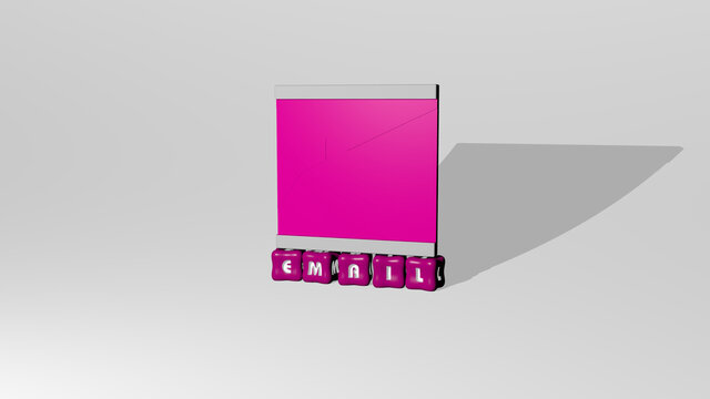 3D illustration of email graphics and text made by metallic dice letters for the related meanings of the concept and presentations. business and icon