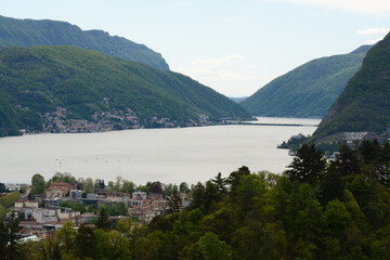 Wall Mural - Panorama del Lago di Lugano da Porza, Canton Ticino.