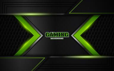 Fototapete - Abstract futuristic black and green gaming background with modern esport shapes. Vector design template technology concept can use element game banner, sport poster, cyber wallpaper, web, advertising